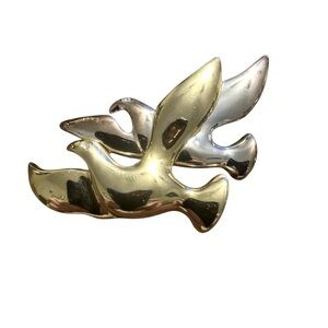 Mixed Metals “Love Doves” Flying Bird Couple Brooch